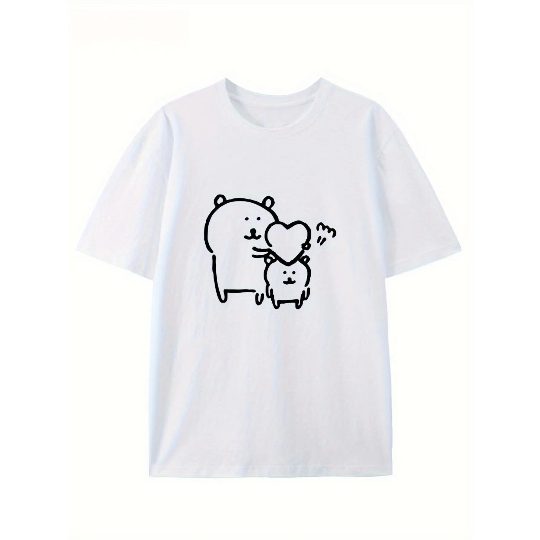 

Cute Bear Family Love Heart Print T-Shirt for Kids Parents Couple Matching Top Casual Summer Unisex Short Sleeve Cartoon Tee