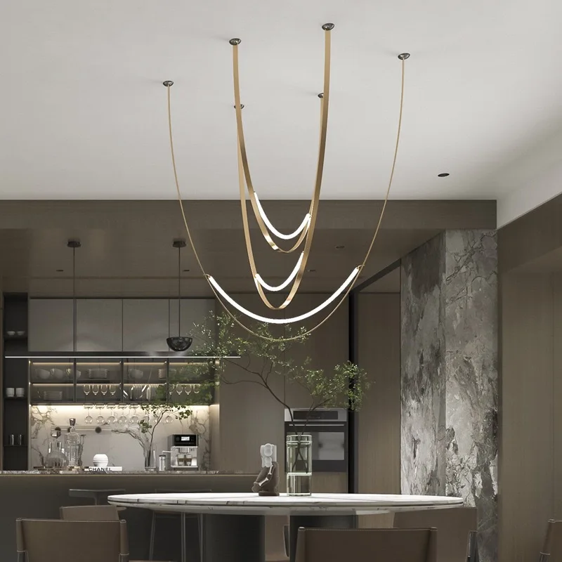 

Minimalist Line Chandelier Modern Simple Designer Villa Living Room Creative Restaurant Bar Hotel U-Shaped Led Belt Chandelier