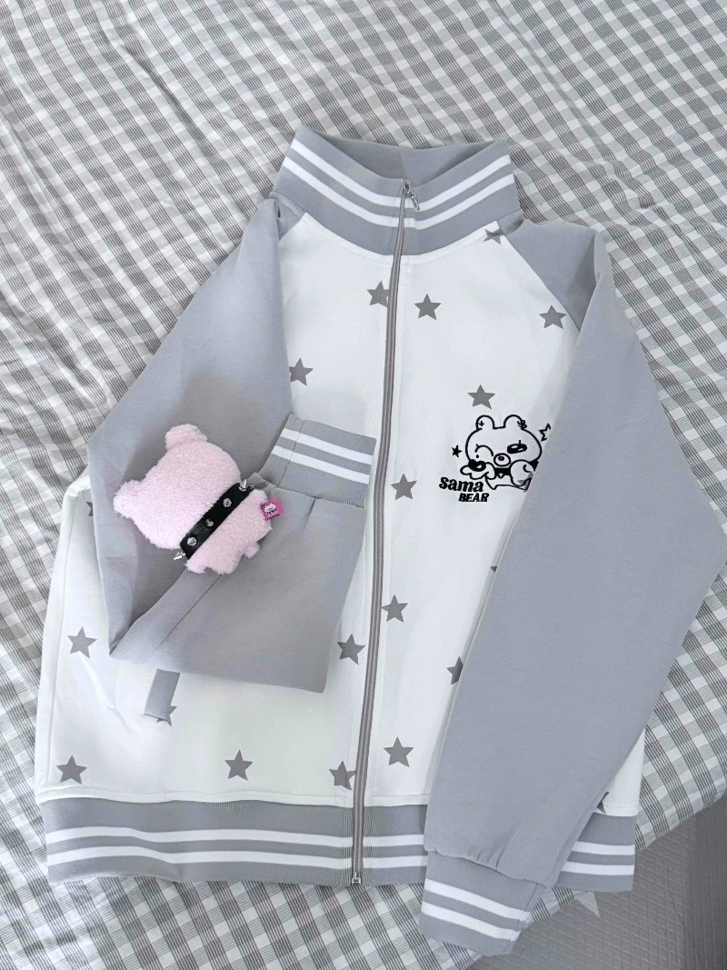 Star Y2k veste à capuche couche d'air mignon Vintage manches Raglan veste à glissière japonais ample mignon doux sweat manteau pour dames