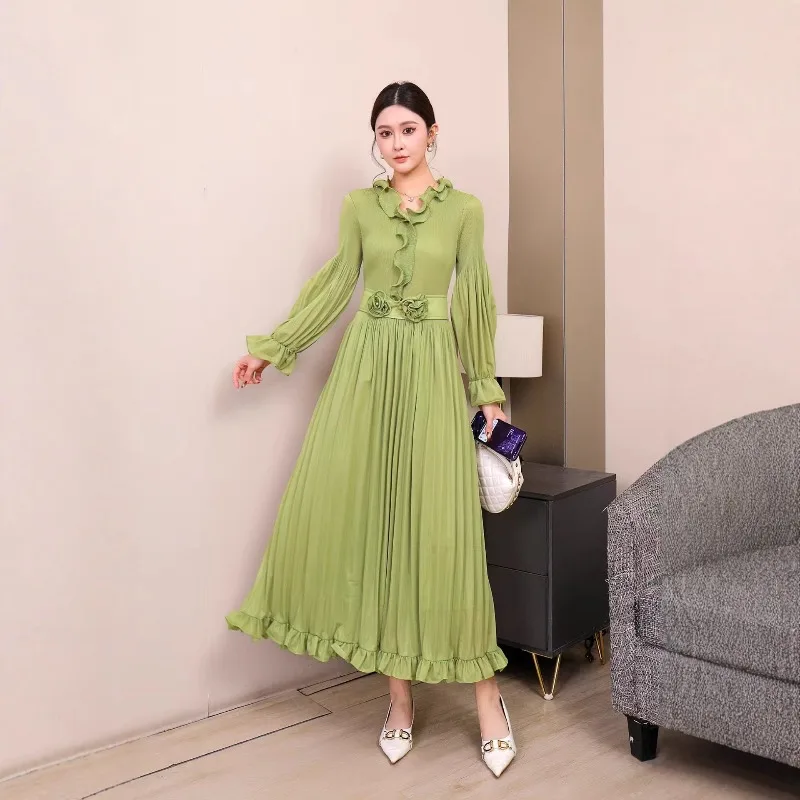 Miyake Abiti A Pieghe 2026 delle Nuove Donne di Estate Abito a maniche lunghe Increspato Pieghe Pressate Elegante Temperamento Gonna Plisse