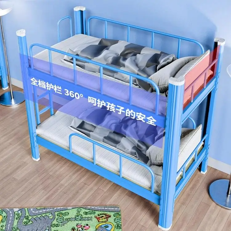 Extra thick children's upper and lower bunk iron frame bed, tutoring class, custodian class, lunch break , kindergarten upper