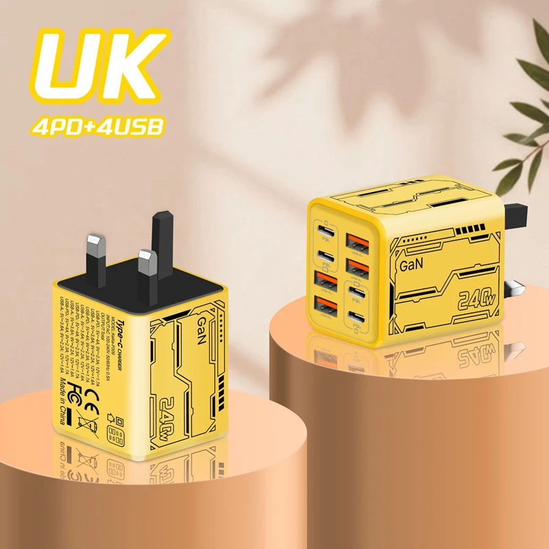240W GaN Schnellladeadapter 8-in-1 PD Desktop-Ladegerät 4 Typ-C 4 USB 8-Port-Netzadapter für Telefon und Notebook EU US UK – Detail 7