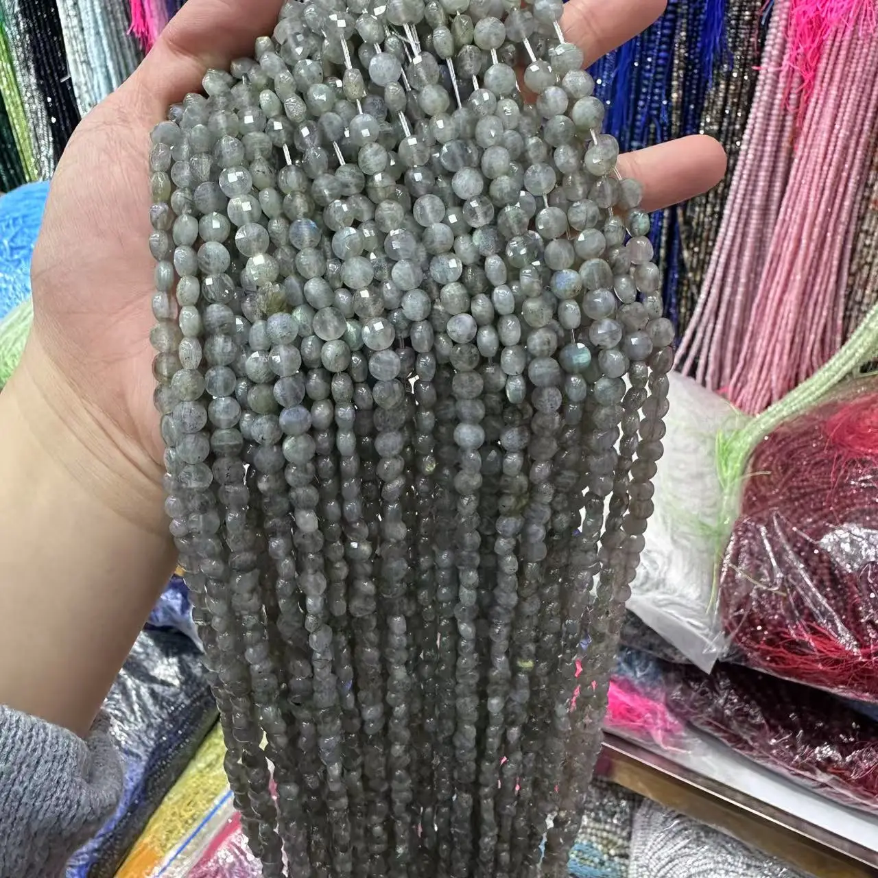 Natural Labradorite Gemstone Faceted Round Coin Shape Loose Beads DIY Bracelet Necklace Jewelry Boho Natural Stone Accessories