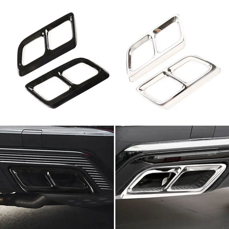 2pcs Silver / Glossy Black Car Tail Muffler Exhaust Pipe Cover For Cadillac XT6 2020-2021 Stainless Steel