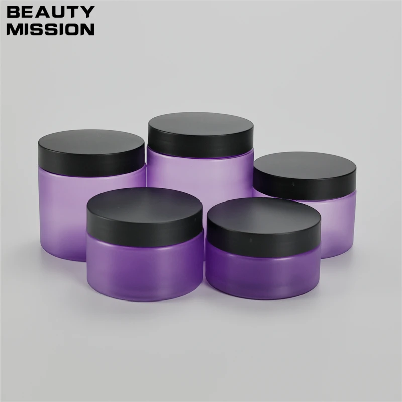 

100g-250g x 20 Empty Frosted Purple Plastic Jars With Frosted Black Screw Lid Skin Care Makeup Suncreen Cream Pot PET Containers