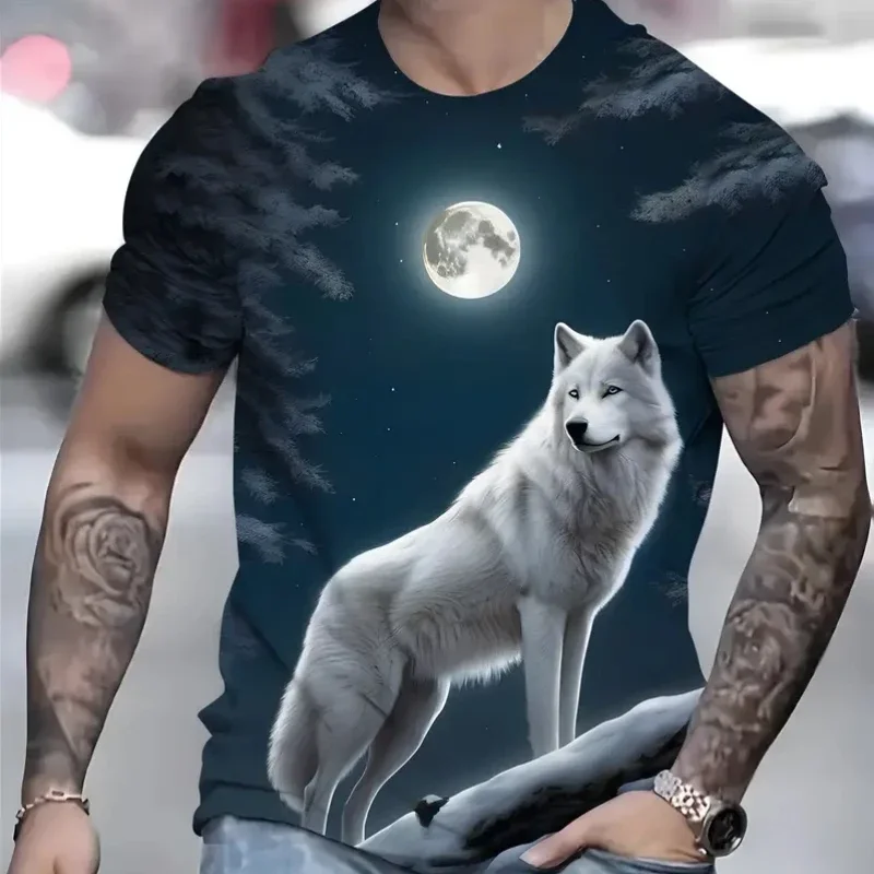 

3d Wolf Print Men's T-Shirt Summer Breath Short Sleeve Tees For Men Retro T-Shirt Street Trend Man Clothes Oversized Sport Shirt