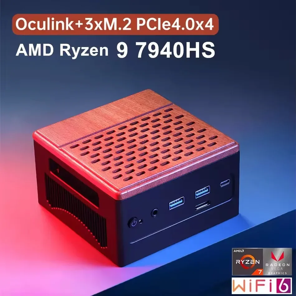 Oculink Gaming Mini Computador AMD Ryzen 9 7940HS 32G DDR5 6400MHz 3 * PCIe4.0 2*2.5G LAN USB4 NAS Servidor PC Windows 11 WiFi6