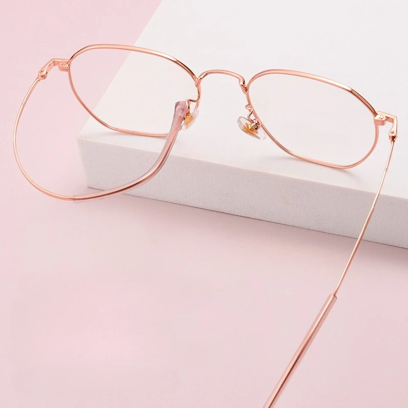 49-19 نظارات التيتانيوم الرجعية المضلعة إطار كامل خفيفة للغاية عادي قصر النظر إطار نظارات النساء وصفة طبية مخصصة #2