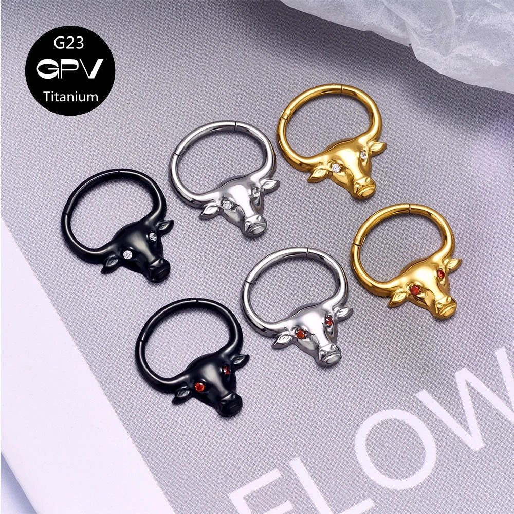 Wholesale G23 Titanium Sculpture Bull Head ZC Nose Septal Ring Punk Nose Ring Male and Female Body Perforated Jewelry Earrings