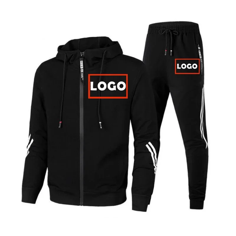 Custom Logo 2023 Autumn Men\'s Tracksuit Zipper Hoodies+pants 2pcs Sets Fashion MensStreetwear Jacket Suit Male Clothing