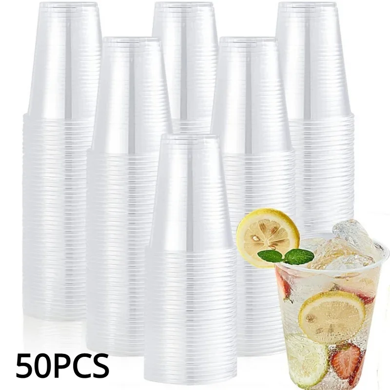 50/150/300PCS Disposable Transparent Plastic Cups Kitchen Utensils for Party Birthdays Coffee Cold Drinks Fruit Containers