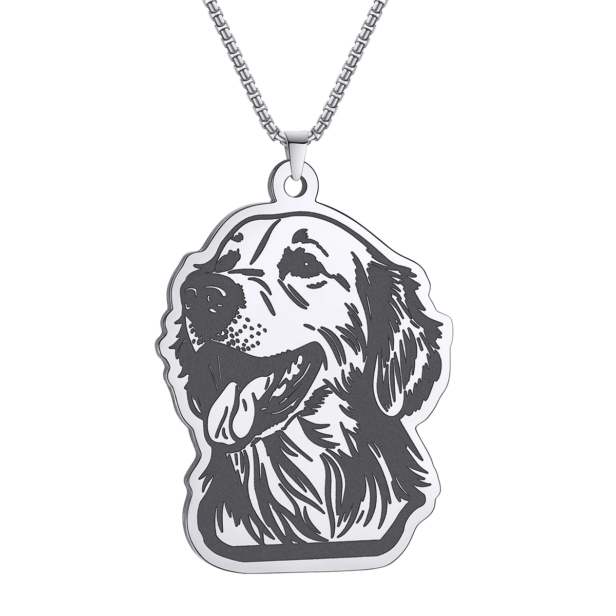 QIMING Golden Retriever Pendant Necklace Women Girls Cartoon Jewelry Stainless Steel Animal Necklace