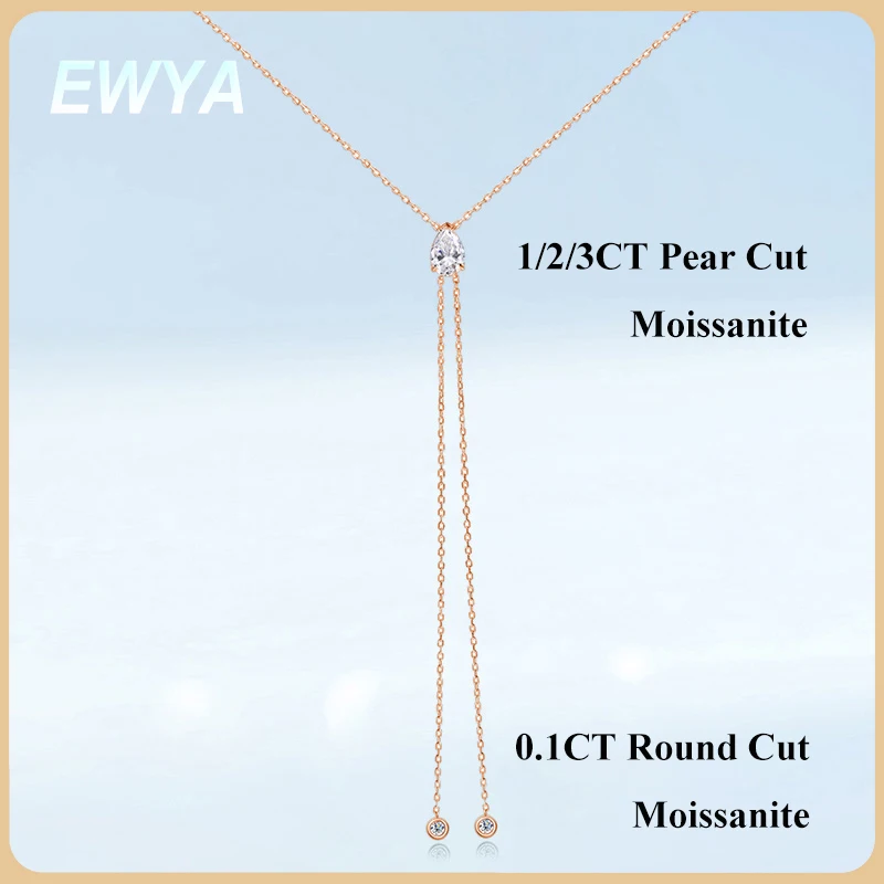 

EWYA 1/2/3ct Pear Cut Moissanite Long Tassel Pendant Necklace Women All Lab Diamond 925 Silver Party Dainty Drop Neck Chain Gift