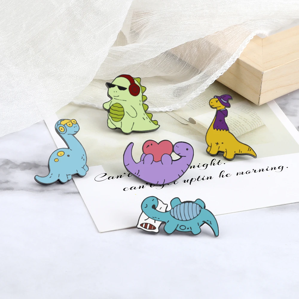 Vintage Dinosaur Series Brooch Colorful Cute Funny Animal Enamel Pins Cartoon Custom Bag Lapel Badge Gift for Kids Girls Jewelry