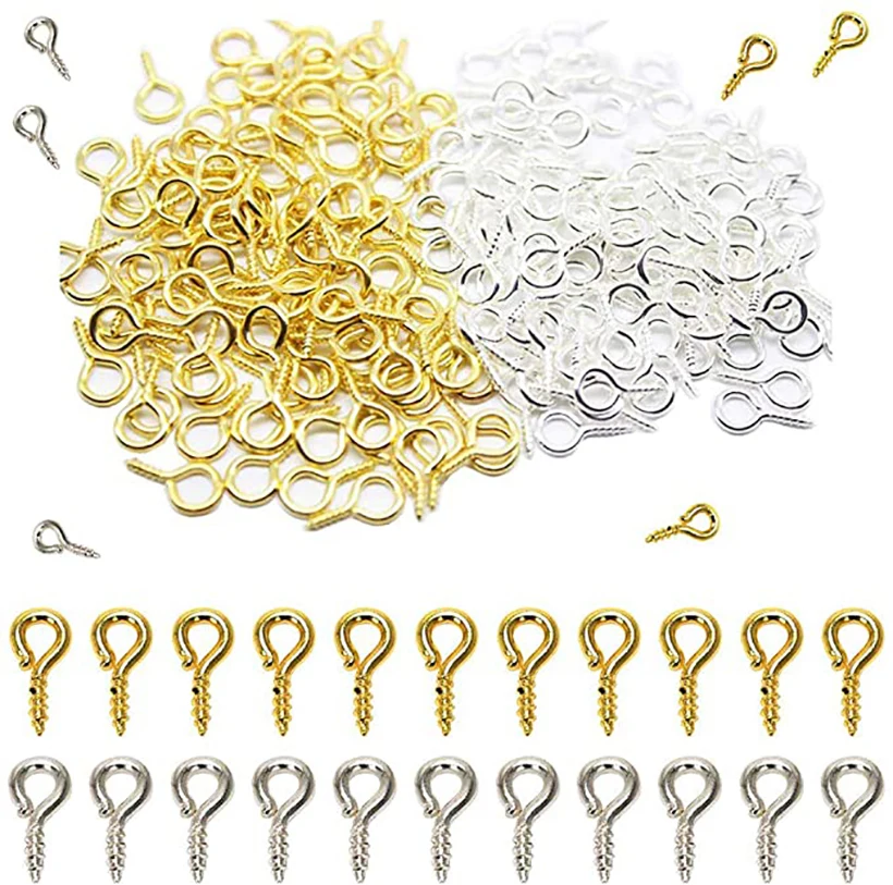 200pcs/lot Small Tiny Mini Eye Pins Pins Hooks Eyelets Screw Threaded Gold Clasps Hooks Jewelry Findings For Making DIY 9x4mm