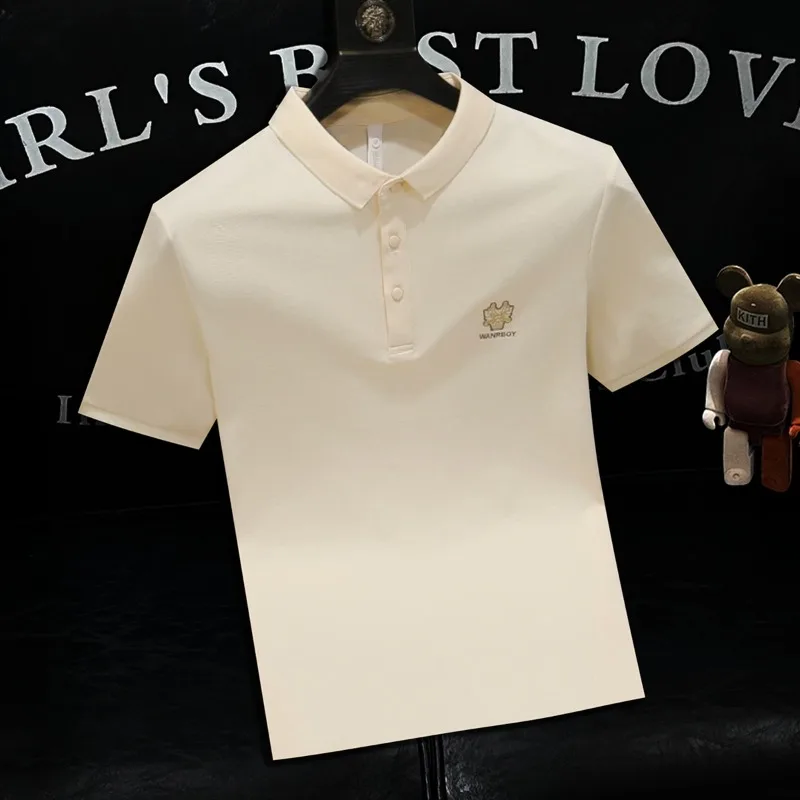 

Korean Solid Color Short Sleeve POLO Shirt 2024 Summer Laple Slim Fit Casual T-shirt Business Social Tee Tops Men Clothing M-4xl