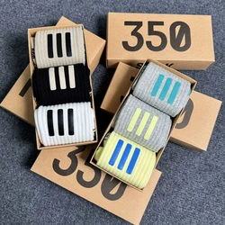 3 Pair/Box Men's Socks Three-dimensional Silicone Printing Cotton Sport Hip Hop Basketball Skateboard White /Black Wholesale