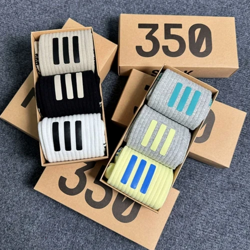 Imagen 1 del producto 3 par/caja de calcetines para hombre, estampado tridimensional de silicona, algodón, deporte, Hip Hop, baloncesto, monopatín, blanco/negro, venta al por mayor