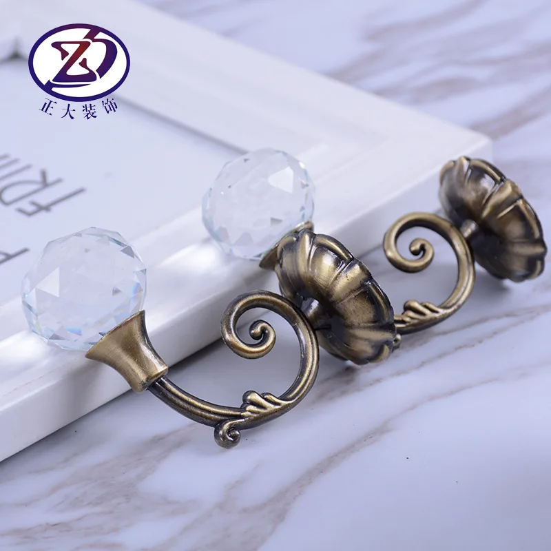 1 Pair European Style Curtain Hooks Zinc Alloy Crystal Wall Hooks Living Room Bedroom Window Decoration Curtain Accessories