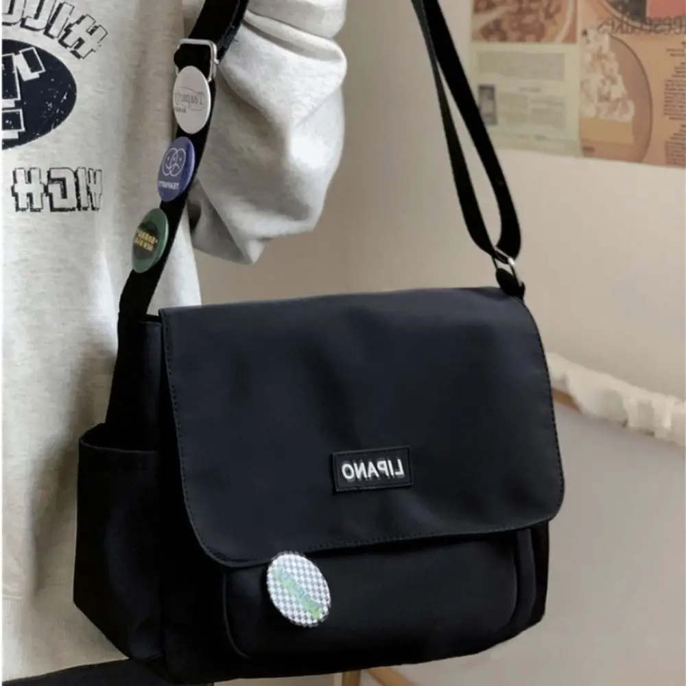 Simple School Student Shoulder Bag Nylon Handbags Solid Color Leisure Large Capacity Messenger Bag Male Female Tote Bag