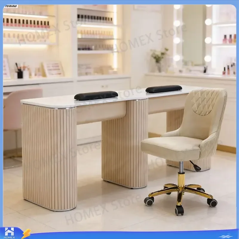 White Triple Manicure Table with Glass Top Professional Nail Station Desk Beauty Salon Equipment UV Gel Polish Workstation