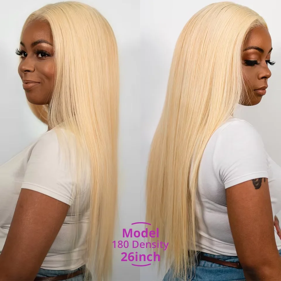 Memakai dan pergi 200% rambut manusia dengan ketebalan 613 lurus HD renda depan Wig 13x4 Brasil Virgin pirang renda Wig Frontal tanpa lem