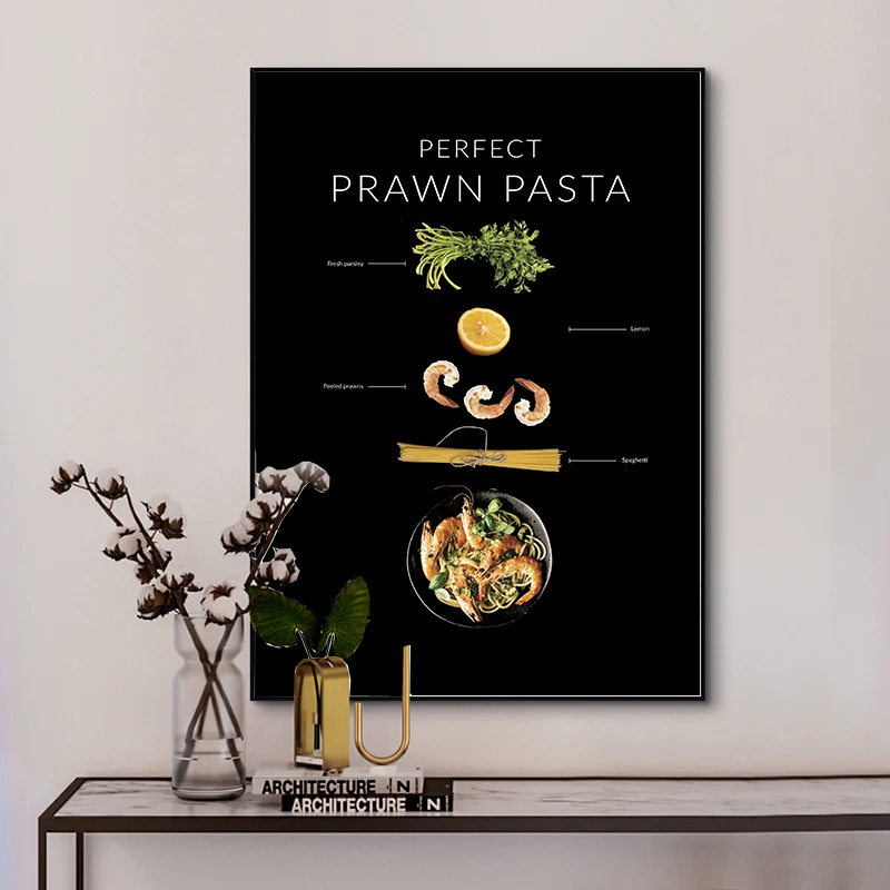 Sushi Herbs Prawn Pasta Pumpkin Soup Tapas Corner Food Poster Canvas Painting Wall Art Prints Picture for Cafe Kitchen Decor