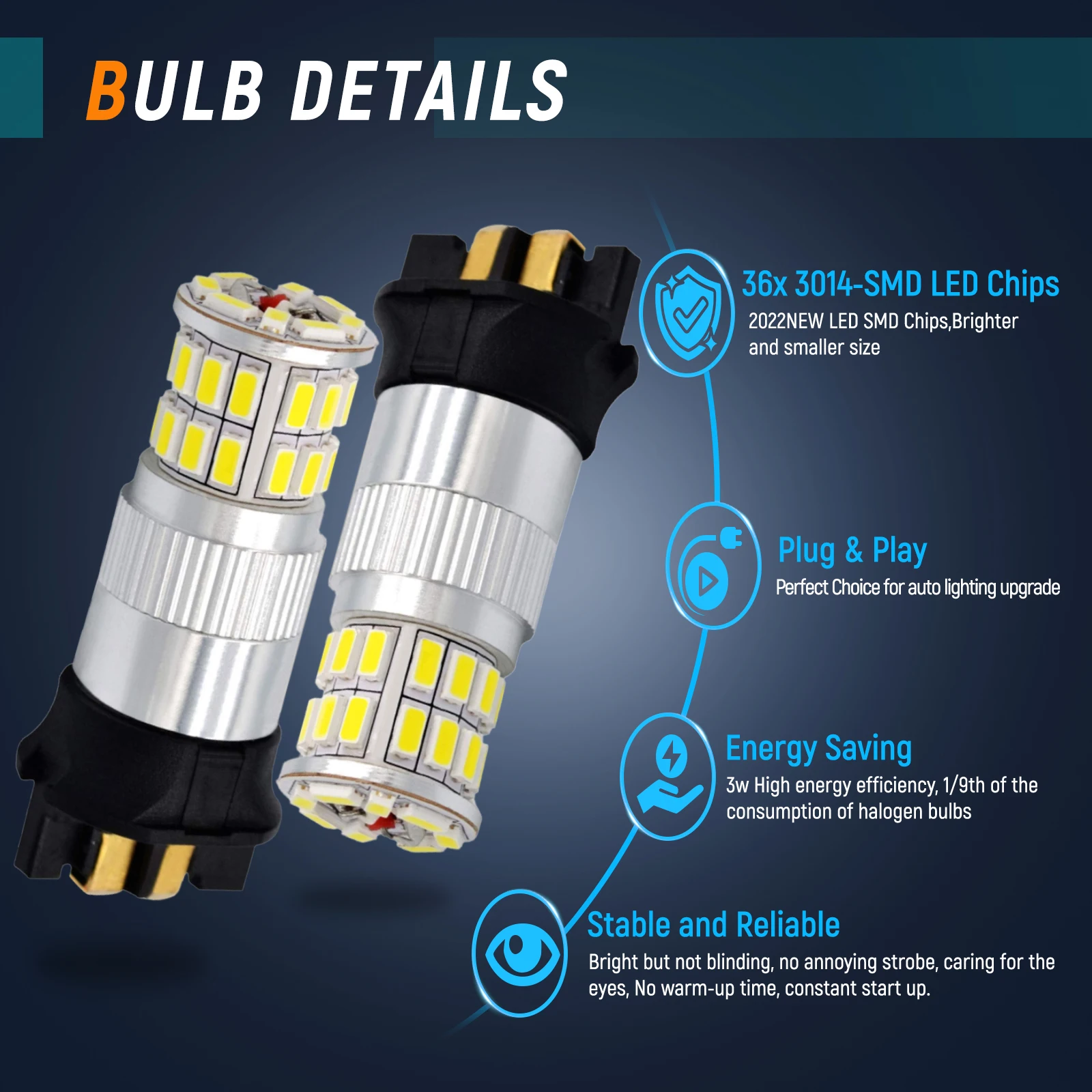 2pcs Canbus PW24W PWY24W LED Bulbs 3014 30smd Turn Signal Light Daytime Running Light DRL 6000K Xenon White Error Free 12V 24V view 5