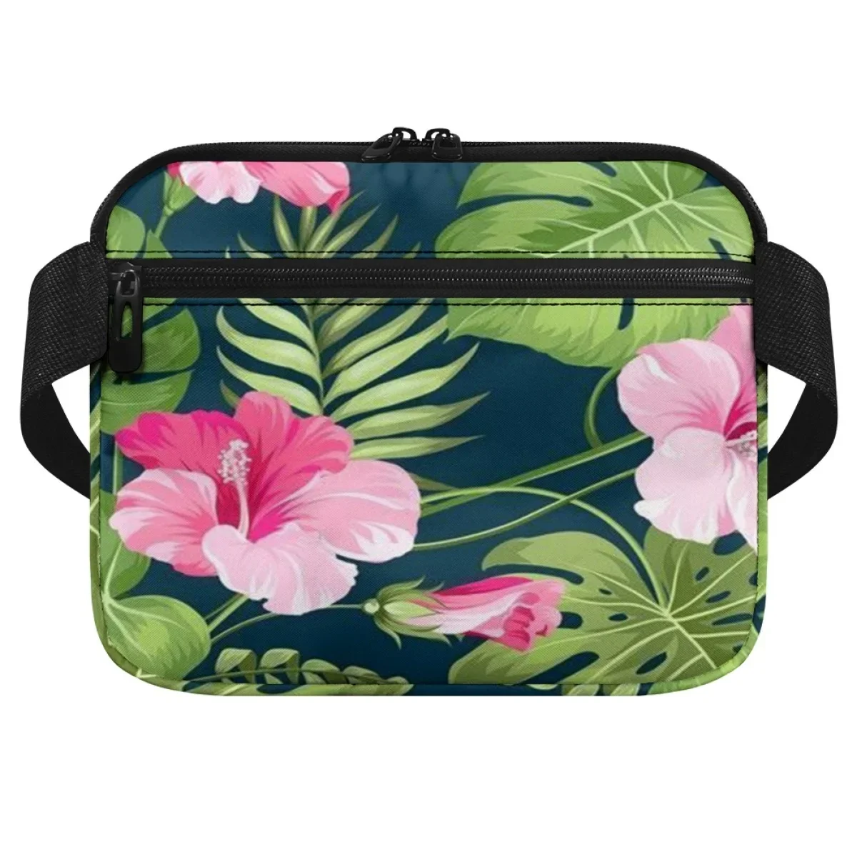 Medical Nurse Fanny Pack Tropical Palm Leaf Hibiscus Flower Design Utility Waist Bag Mult-Pocket Adjustable Medicine Storage Bag