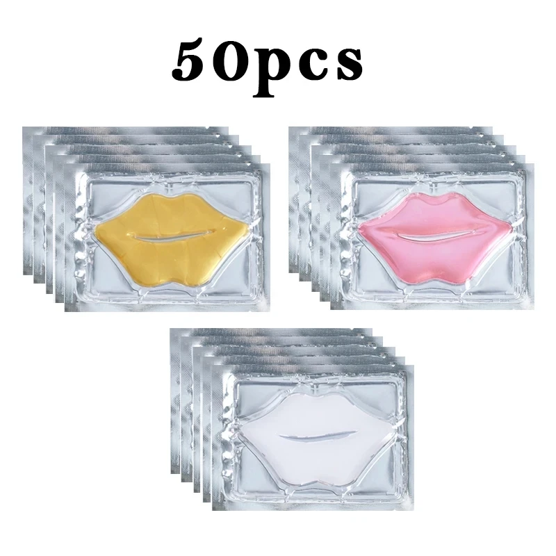 50 Parches Labiales de Colágeno Cristalino, Hidratantes, Antiarrugas, Nutritivos, Mascarilla Labial, Cuidado de Labios, Mascarillas Labiales, Almohadillas de Gel Voluminizadoras de Labios
