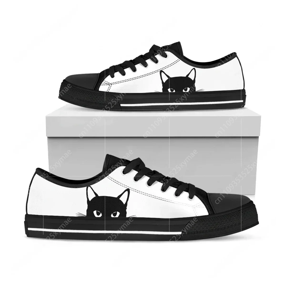 

Cute Black Cartoon Cat Low Top High Quality Sneakers Mens Womens Teenager Canvas Light Sneaker Couple Shoes Custom Made Shoe