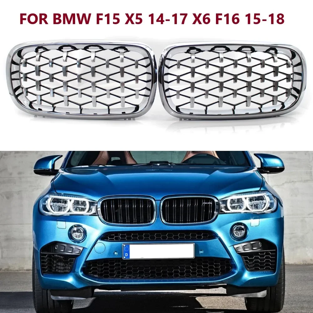 

New For BMW F15 X5 Grille Front Replacement Kidney Grill Diamond Meteor Style Chrome Black For BMW X6 F16 2014-2018