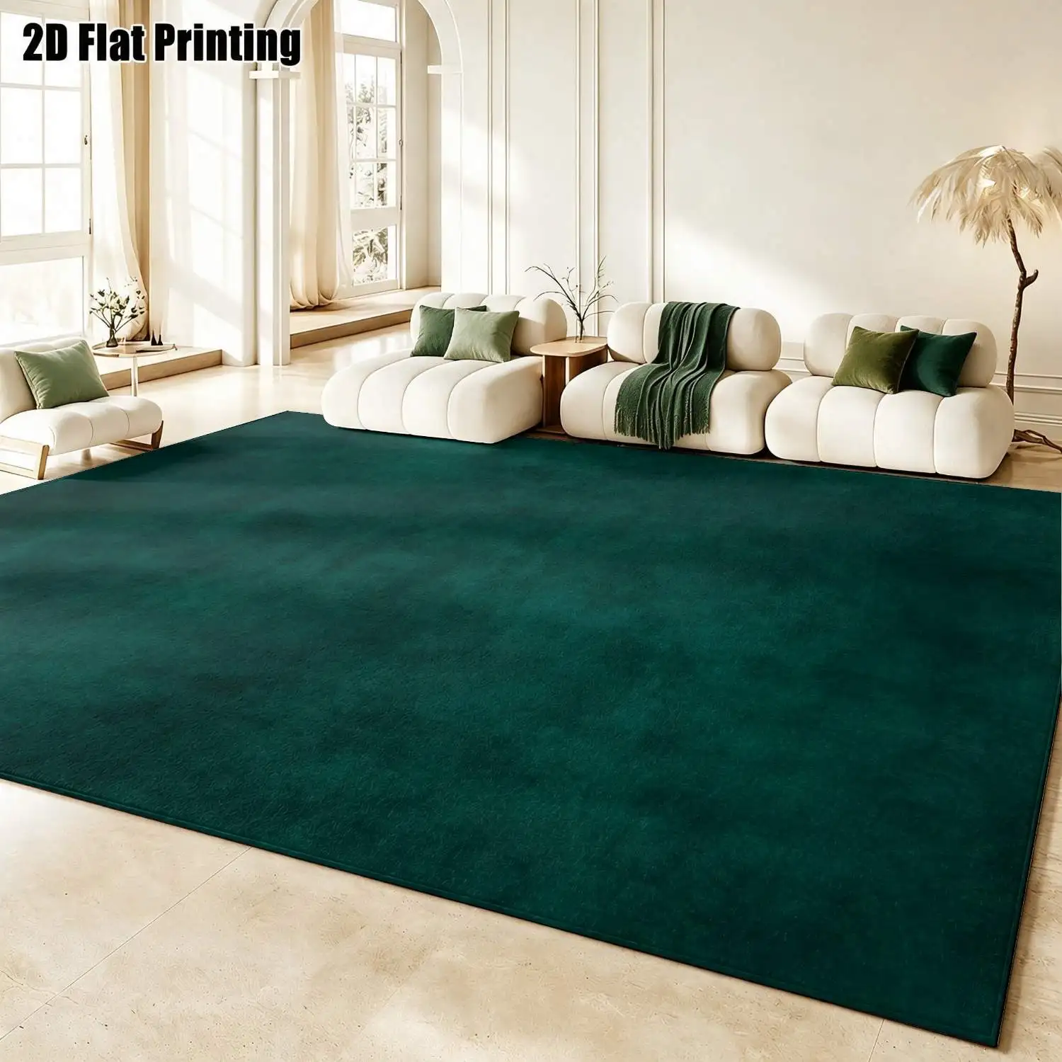 1Pc 2D Printed Carpet: Deep Green Solid-Color Nordic/Instagram Style Modern Minimalist Vintage Geometric Striped Floor Mat, Home Decor, Multi-Size, Machine Washable, for Entrance, Dining Room, Foyer, Bedroom, Living Room