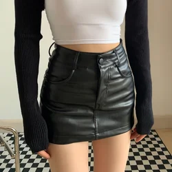 Sexy PU Leather Shorts Skirt Women Black High Waisted A-line Mini Skirts Y2K Streetwear Female Hot Girl Shorts