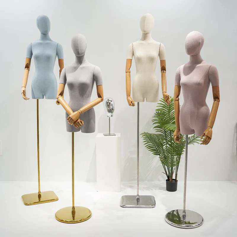 Clothing store high-end bamboo hemp model props female half-body Korean version collarbone window display rack half-body doll