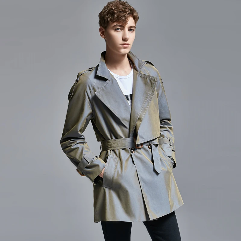 

New Men's Wear Korean Jackets Windbreaker Mid Long Loose Clothes Handsome Male's Autumn Casual Chameleon Trench Coat With Belt