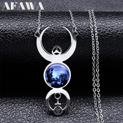 Witch Triple Moon Goddess Necklace Stainless Steel Moon Phase Crescent Divination Necklaces Jewelry collier acier inoxydable