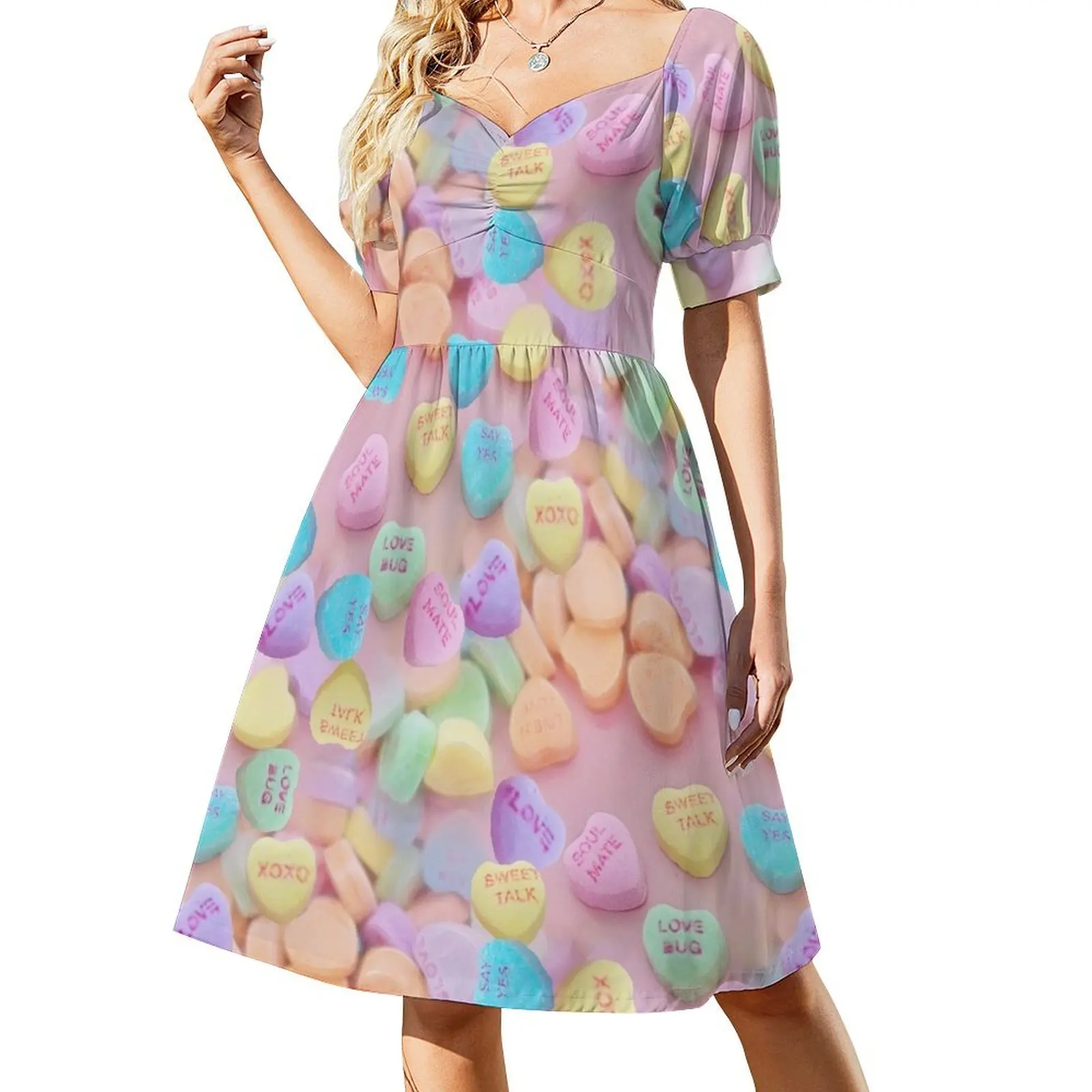 

valentines candy hearts Short Sleeved Dress loose women's dress Dresses gala Dress