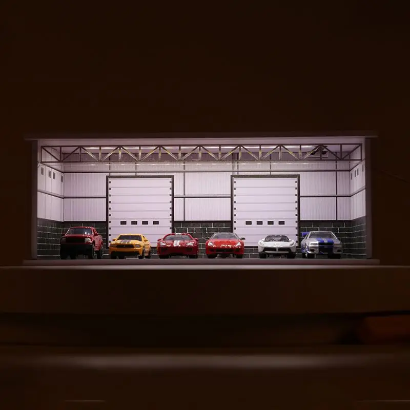 Car Model Storage Box, Display Box, Drawer Type, Dust Cover, LED, Parking Lot, Garage Scene, 1: 64