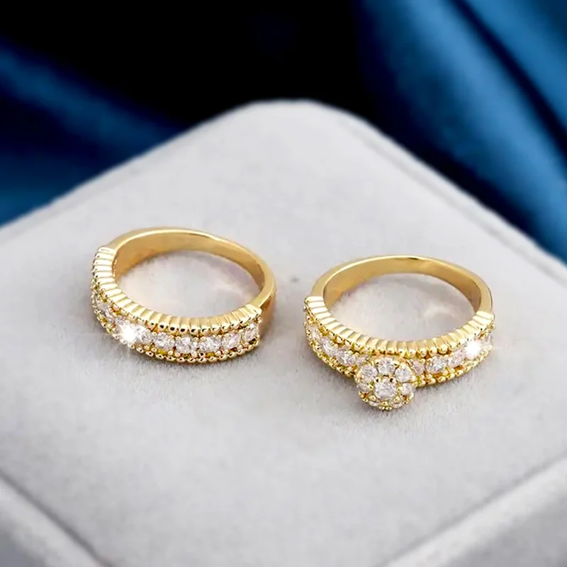 Huitan trend ige edle Party 2 teile/satz Ringe Dame Verlobung zubehör mit brillanten Zirkonia Luxus Frauen Hochzeits schmuck