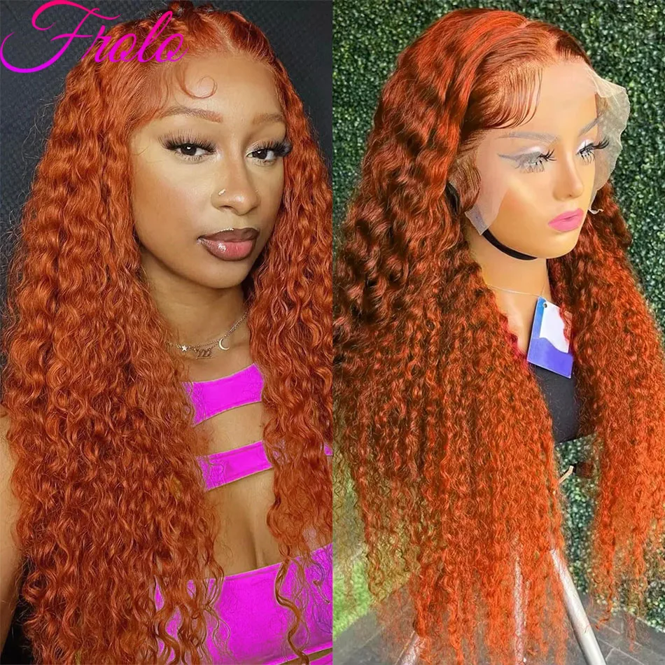 13x6 HD Kanten Voorkant Pruik Echt haar Oranje Gember Krullend Pruiken Voor Vrouwen Watergolf Pruik 13x4 Kanten Voorkant Pruik van echt haar 220 Dichtheid