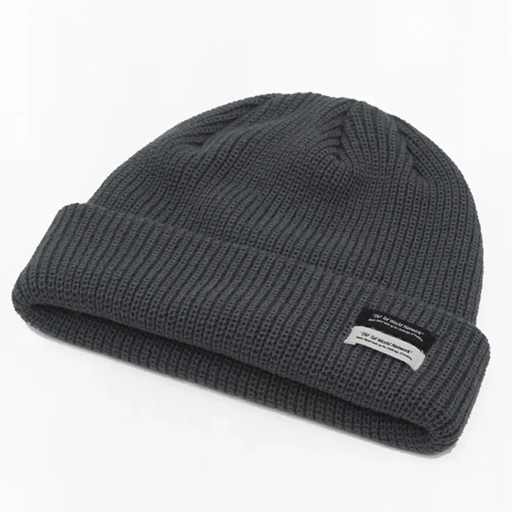 Outono inverno masculino malha com nervuras crânio boné feminino gorro manguito chapéu com tag toque cinza escuro laranja branco preto azul-verde rosa