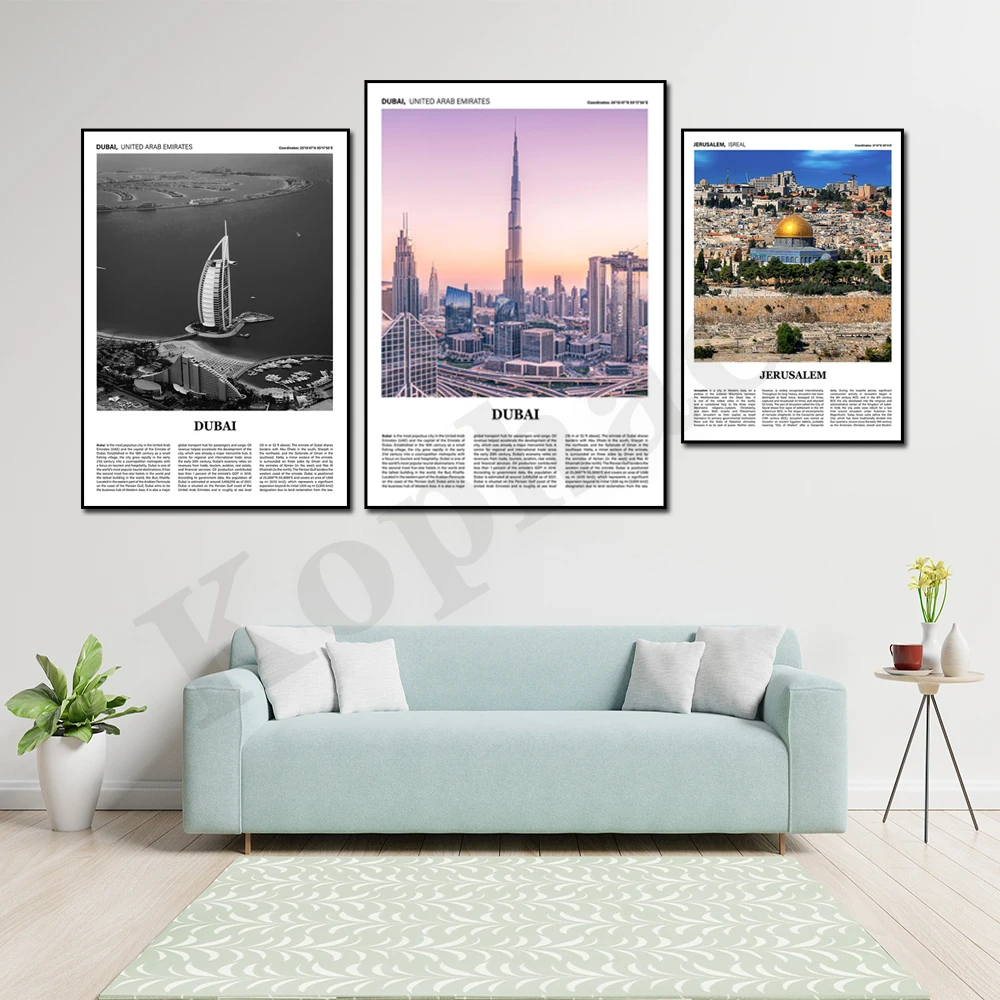 Saudi Arabia Israel Dubai Jerusalem Mecca Tehran Karachi Cityscape Travel Wall Art Poster