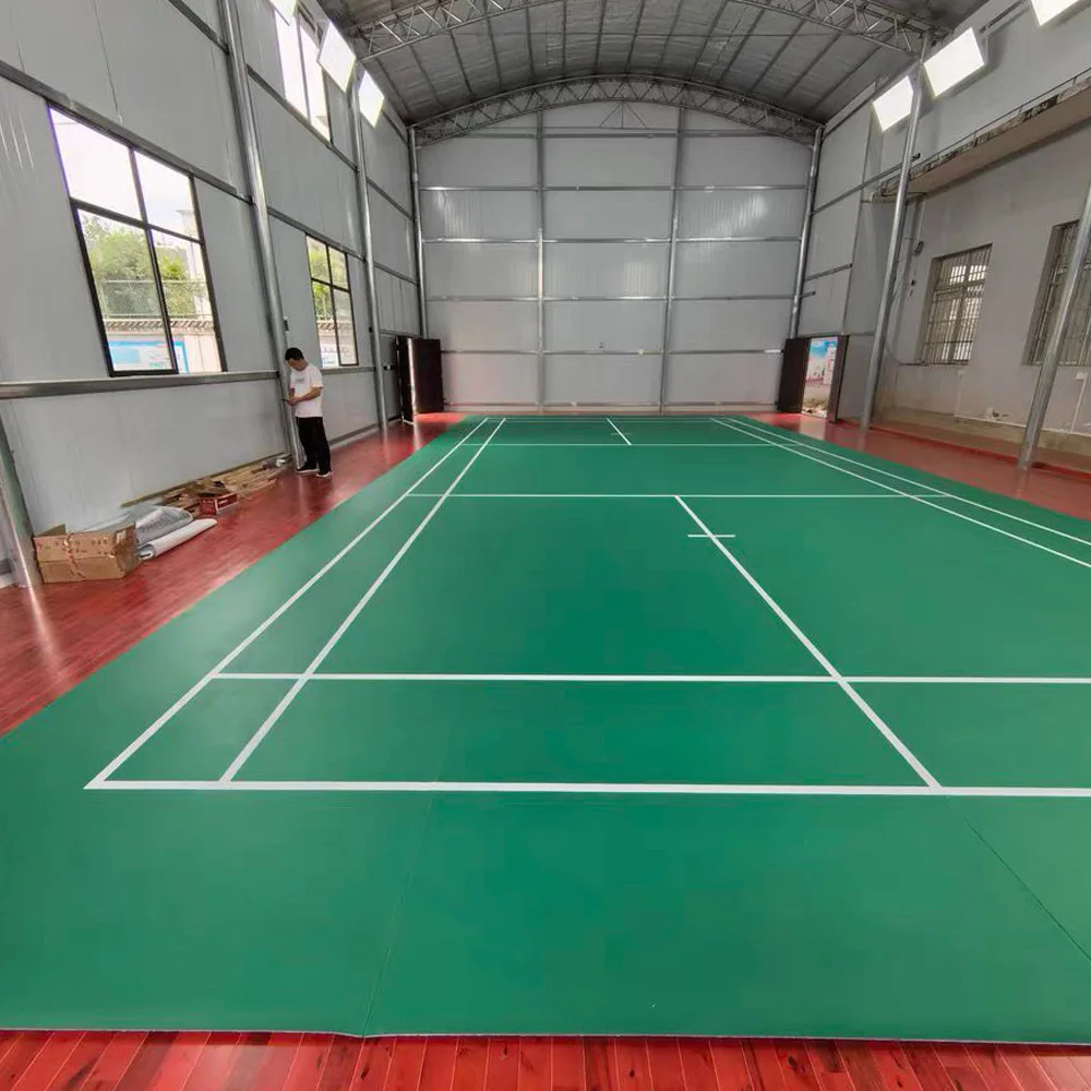 Beable Indoor Badminton Tennis Volleyball Court Superior PVC Sports Floors Mats Cover Red Color With White Lines Custom LOGO