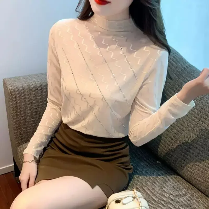 Slim Women's Long Sleeve T-shirt With Sleeves Top Female Polyester Clearance Korean Reviews Many Clothes Trending Clothing Tee