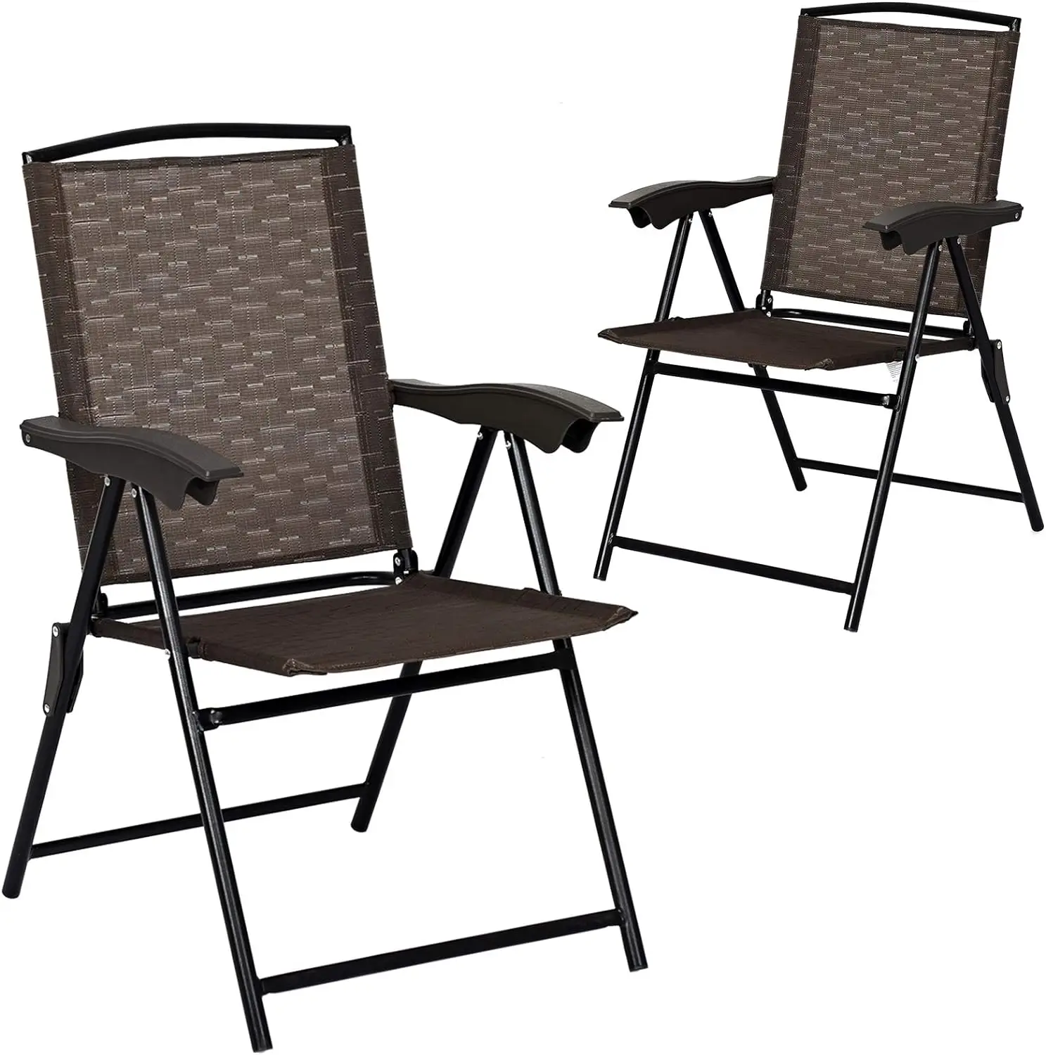 

Folding Sling Chairs Sets of 2, Portable Chairs for Patio Garden Pool Outdoor & Indoor w/Armrests & Adjustable Back