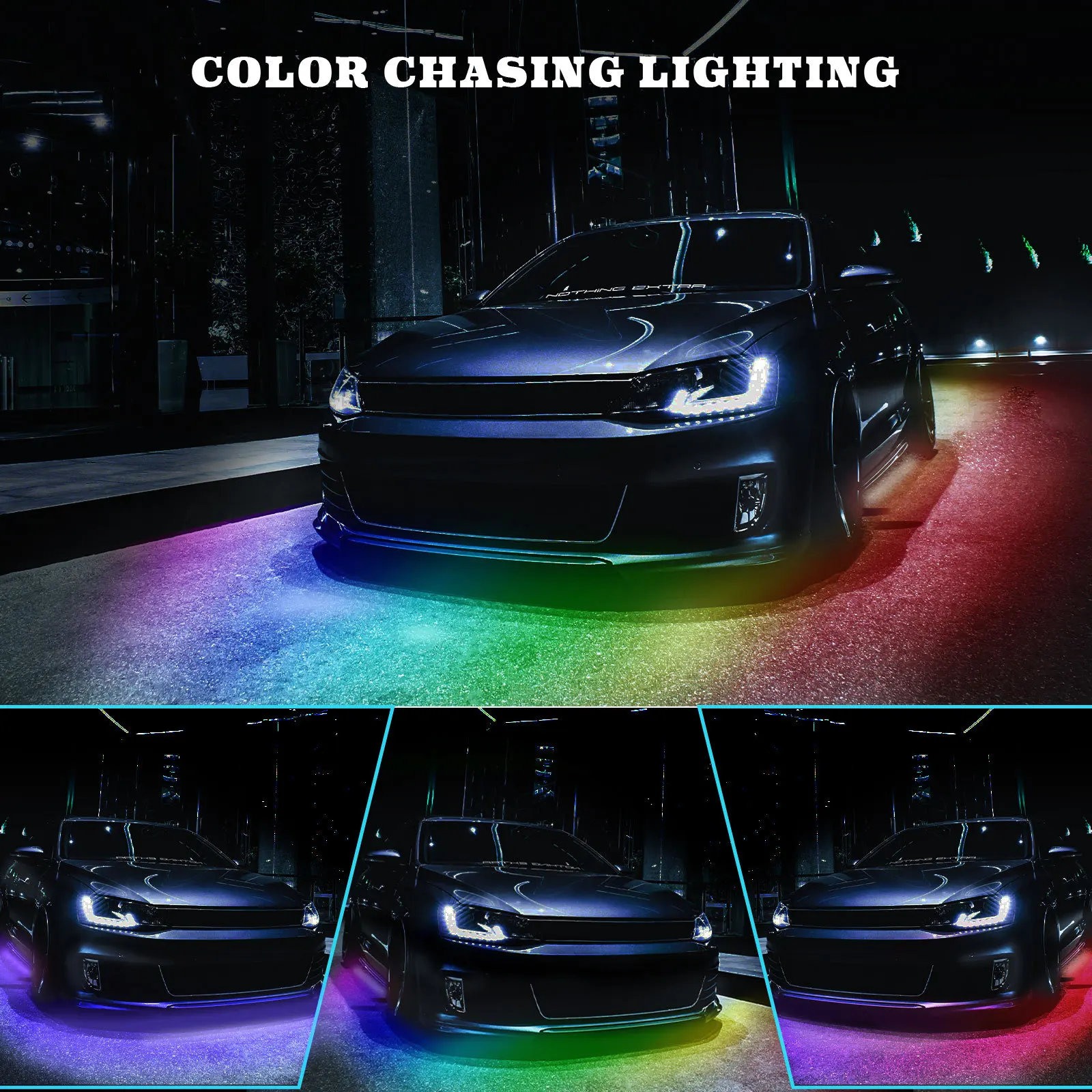 Dynamic Streamer Car Underglow Light striscia flessibile LED Underbody APP Remote Auto Neon RGB lampada decorativa per atmosfera