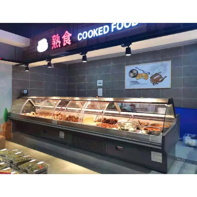 Curved cooked food cabinet Commercial supermarket fresh-keeping display promotional cabinet