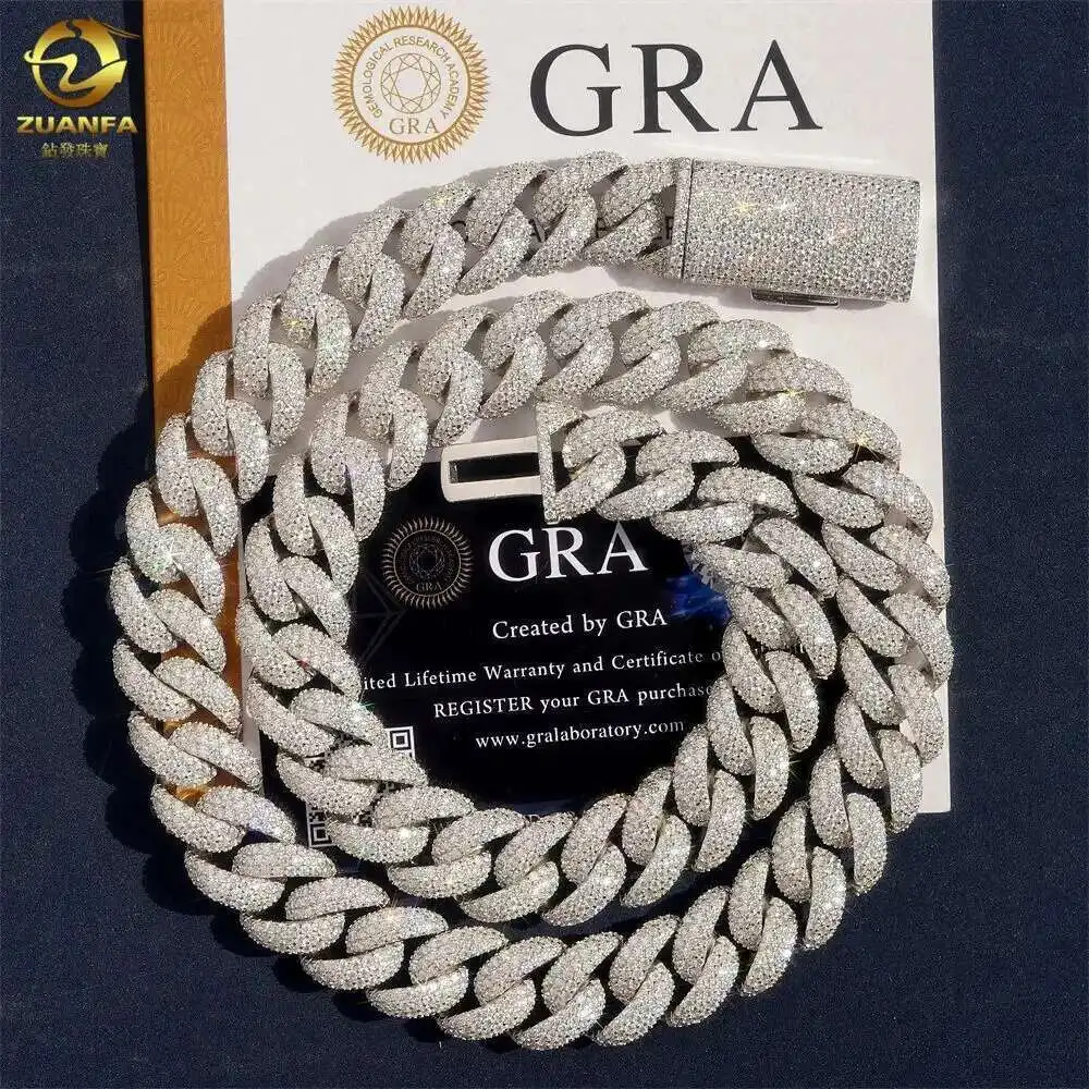 

Luxury design 18mm hot sale Miami s925 sterling silver hip hop iced out vvs moissanite diamond cuban link chain moissanite