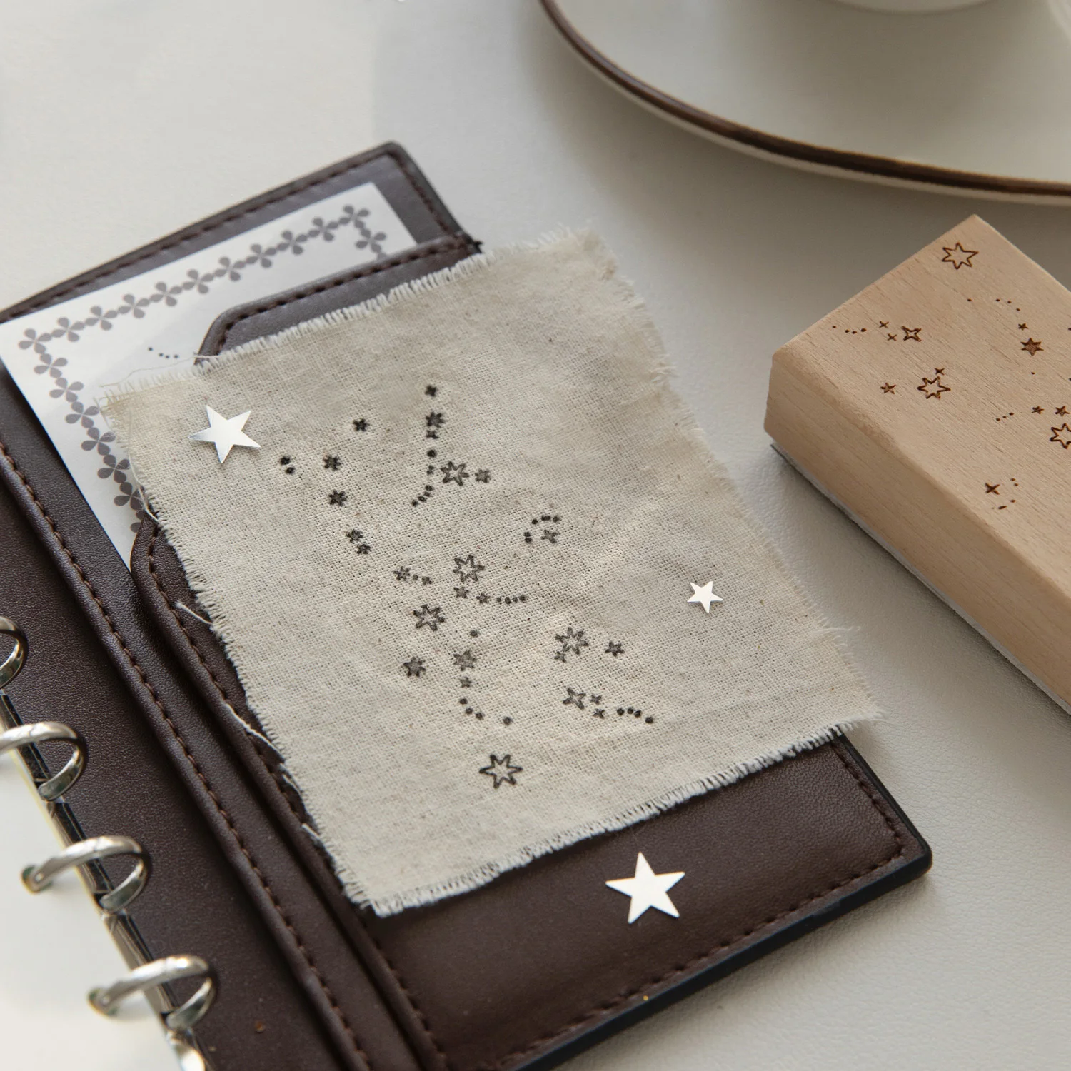 لاكي ستار القادمة سلسلة خمر ضوء النجوم المشهد ختم خشبي الإبداعية DIY مجلة المواد الكولاج القرطاسية